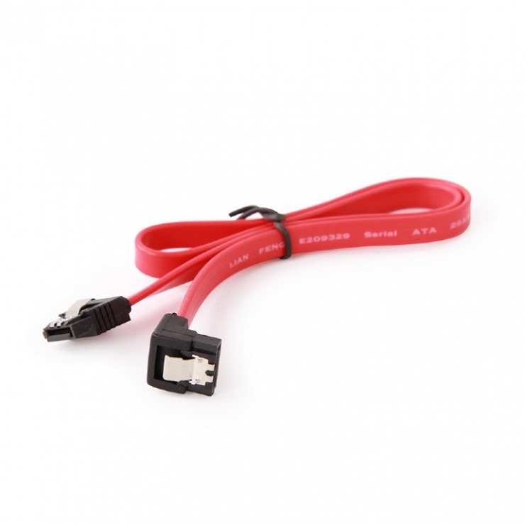 Imagine Cablu de date SATA III drept/unghi 10cm Rosu, Gembird CC-SATAM-DATA90-0.1M